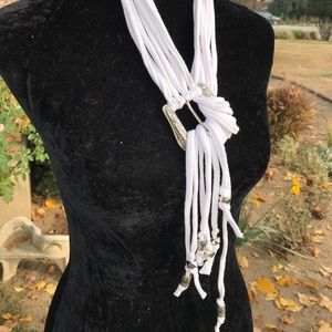 Multi textured knotted strands infinity scarf